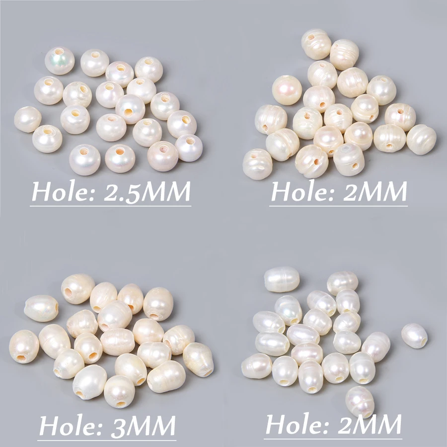 10pcs AA Grade Large hole Natural Pearls Beads loose Big Hole White Potato rice Freshwater Pearl beads for Jewelry Making gifts