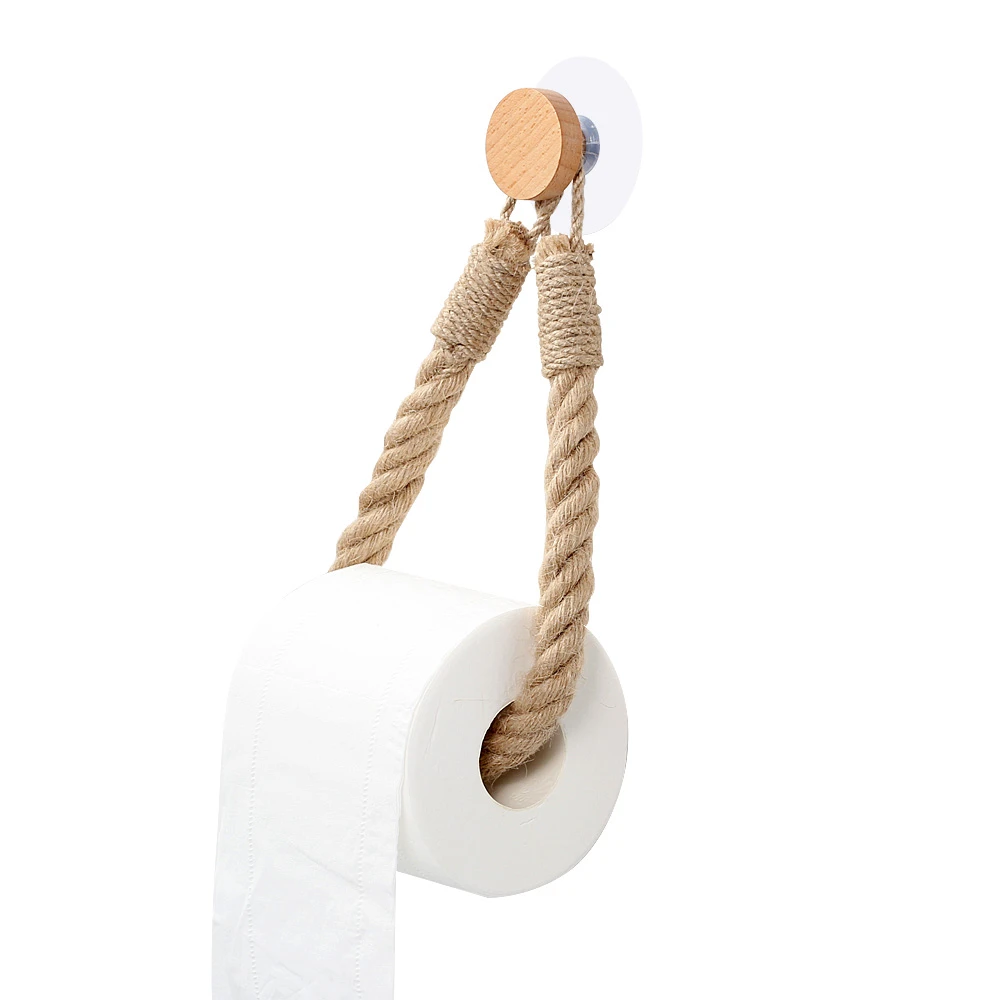 Vintage Towel Hanging Rope Toilet Paper Holde Kitchen Bathroom Toilet Paper Holder Storage Rack Suction Cup Wall Mounted Movable