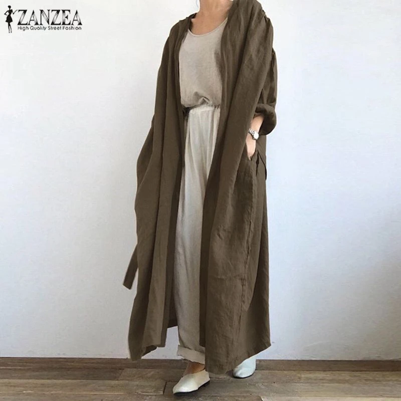 ZANZEA 2021 Women's Casual Blouse Vintage Autumn Cotton Long Cardigan Long Sleeve Coats Female Solid Blusas  Tunic
