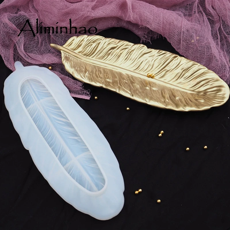 M0007 Big Feather Shaped Plate Dish Resin Silicone Mold for Trinket Home Decoration To Make Crafts with Epoxy