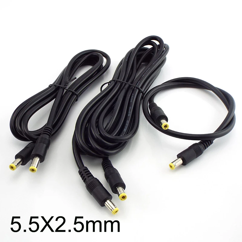 12V 5.5MM X2.5mm Plug Power cable connector 0.5m 1.5M 3m  DC male to male Cord Adapter Extension wire for pc laptop power supply