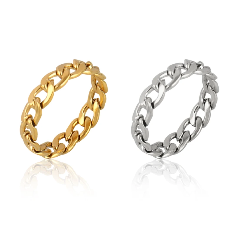 Chain Ring Stainless Steel Rings For Men Women's Rings Geometry Ring Finger Gold Silver Color Ring Set Women Jewelry Gift