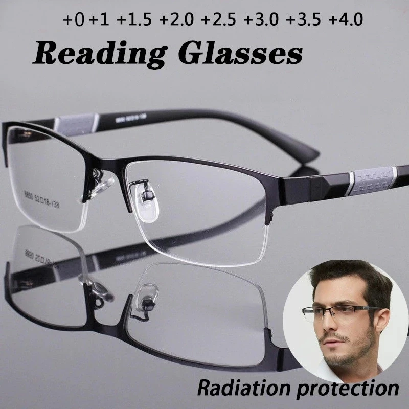 Men Titanium alloy Reading Glasses Non spherical 12 Layer Coated lenses Retro Business Hyperopia Prescription Eyeglasses