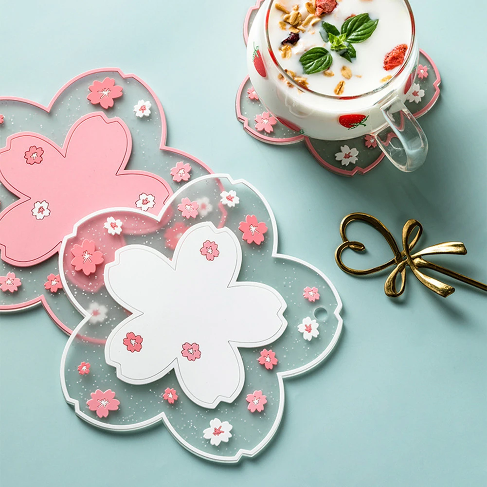 Japanese-Style Cherry Blossom Insulation Table Mat Flower-Shaped Anti-Scalding Home Office Non-Stick Non-Slip Milk Cup Coffee