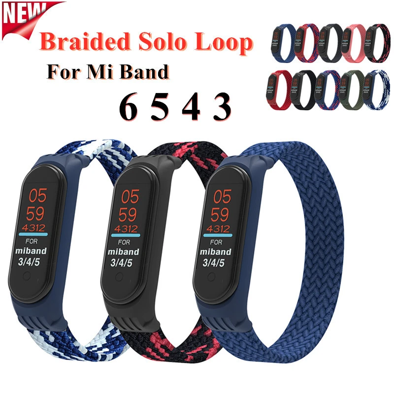 Elastc Braided Solo Loop Strap Nylon Replaceable Bracelet For Xiaomi Mi Band 6 5 3 4 Nylon silicone Wristband For Miband 6 4 5 3