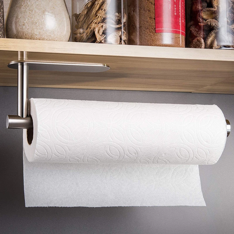 2021Kitchen bathroom New Hot Fashion Self-adhesive Tissue Roll Holder Portable Paper Towel Rack for Kitchen Bathroom Silver