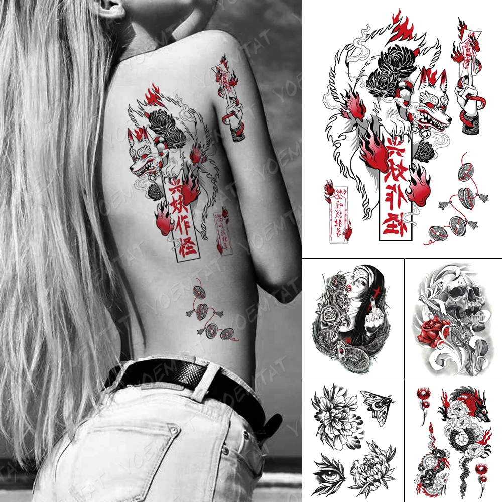 Waterproof Temporary Tattoo Sticker Old School Fox Spell Flash Tattoos Cat Eyes Skull Body Art Arm Fake Tatoo Women Men