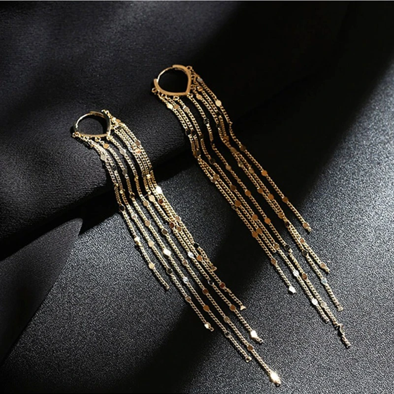 2020 New Arrival Dominated fashion long metal tassel Drop earrings Korean joker sweet lovely heart elegant Women earrings