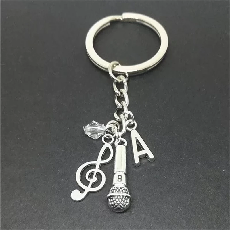 Handmade Jewelry Microphone Keychain Music Keychain Metal Keychain Microphone Keyring Initial Jewelry