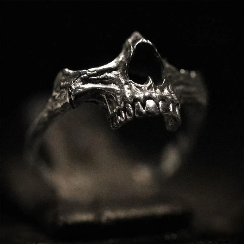 EYHIMD Simple Mens Black Skull Ring 316L Stainless Steel Ring Skeleton Rings for Men Punk Biker Party Jewelry Gifts