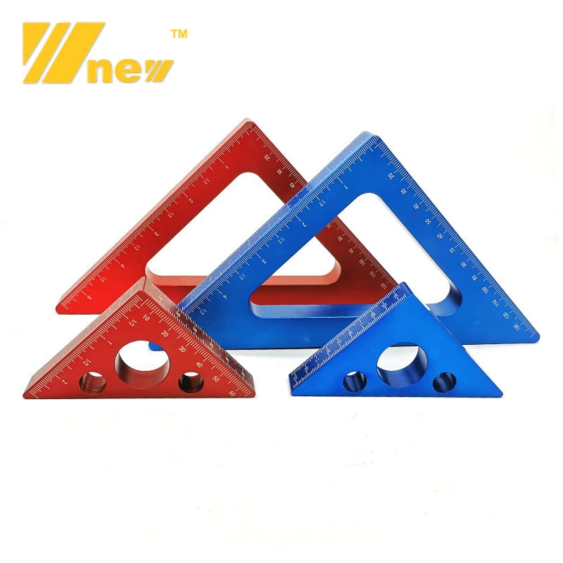 45 Degree Aluminum Alloy Angle Ruler Inch Metric Triangle Ruler Carpenter's Workshop Woodworking Square Measuring Tools