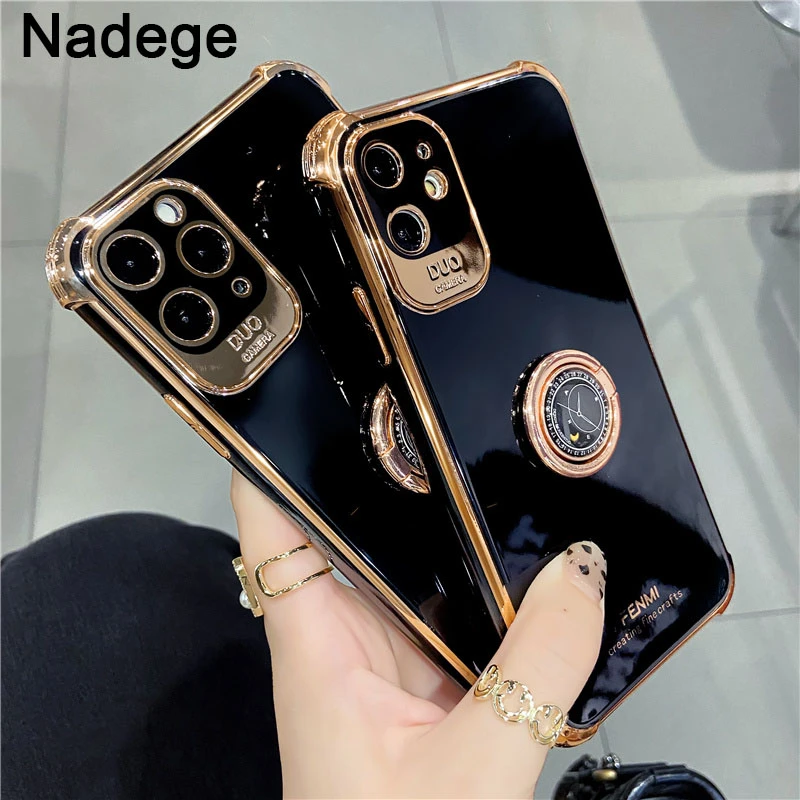 Nadege Luxury black bling plating Phone Case For iPhone 12Pro 12 Pro Max 7 8 Plus X XS XR 11pro MAX 11 Pro 12mini SE Soft cover