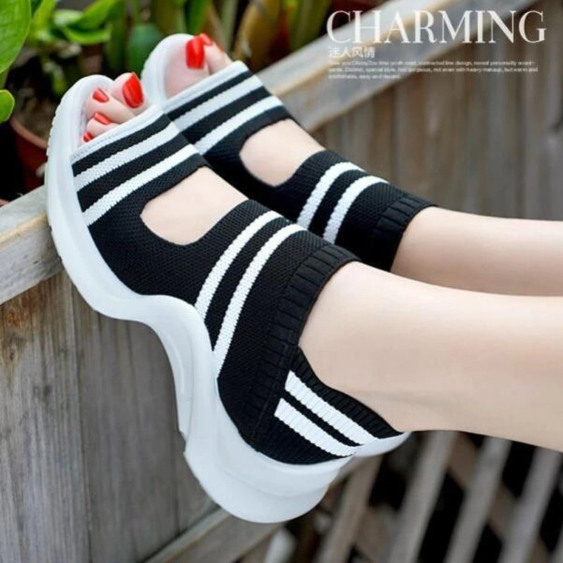 Women sandals 2021 summer shoes woman knitting breathable sandals wedges platform sandals lady comfortable shoes