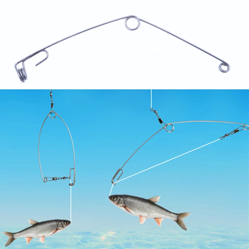 5pcs Camping Automatic Fishing Device Spring Ejection Hook Fishing Hook Stainless Steel Universal Fish Tackle Hook Tool Artifact