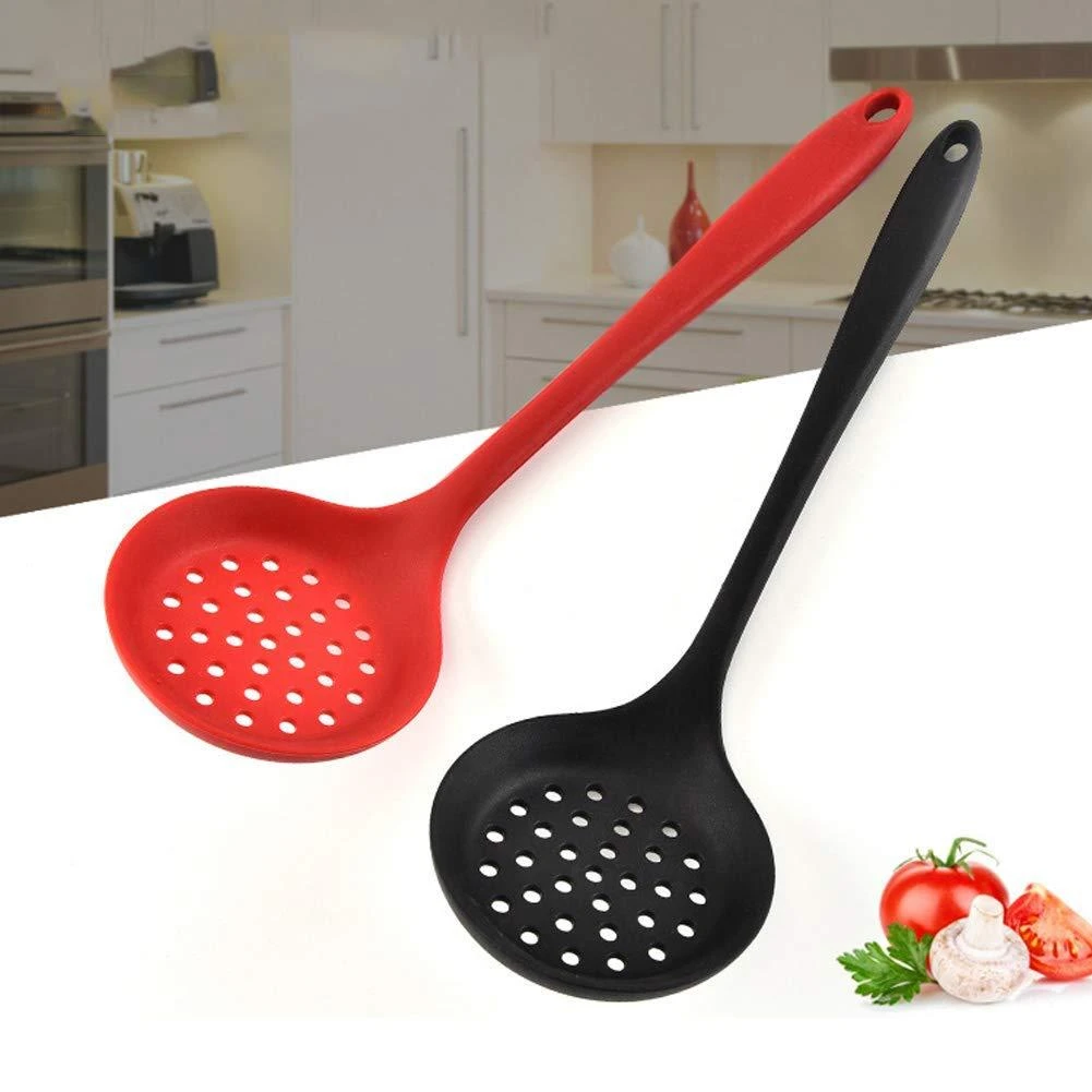 Long Handle Silicone Colander Non-Stick Cooking Strainer Heat Resistant Filter Spoon Mesh Skimmer Oil Mesh Colander Kitchen Tool