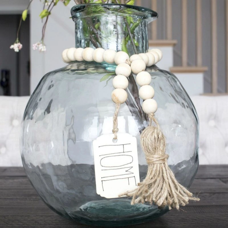 Wood Bead Garland With Tassels And DIY Tag Farmhouse Home Beads Neutral Farmhouse Vintage Home Country Decor