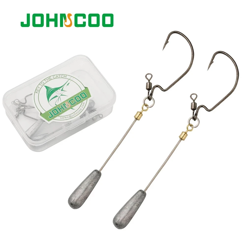 JOHNCOO 5pcs/box Fishing Weights Drop Shot 3g-12g Weights Drop Shot Rig Offset Hooks with Swivel Fishing Weights