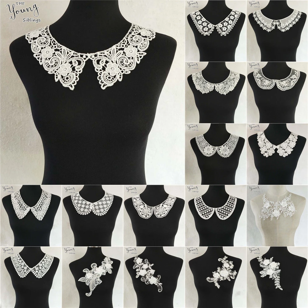 Fashion style White Lace Fabric Neckline Embroidery Applique Lace Collar DIY Trim Sewing Clothing Accessories Craft Supplies