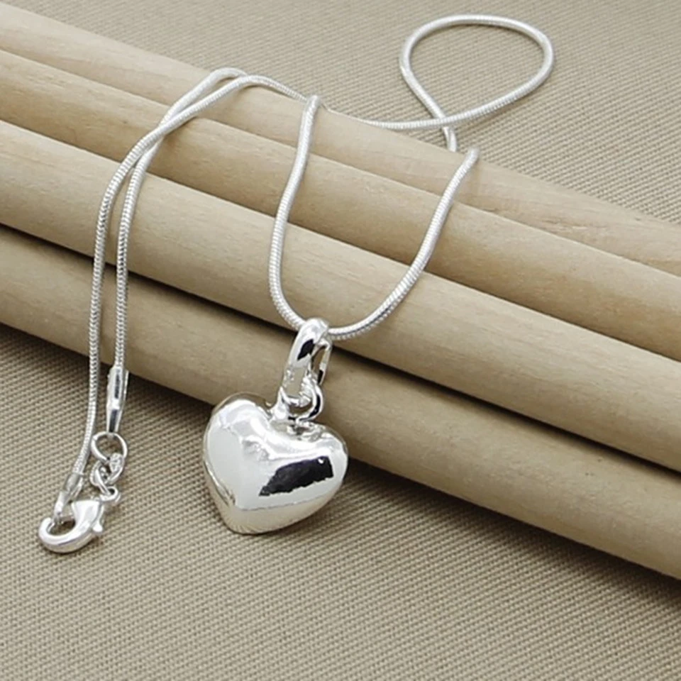 925 Sterling Silver Solid Small Heart Pendant Necklace Snake Chain For Women Wedding Charm Fashion Jewelry Gifts