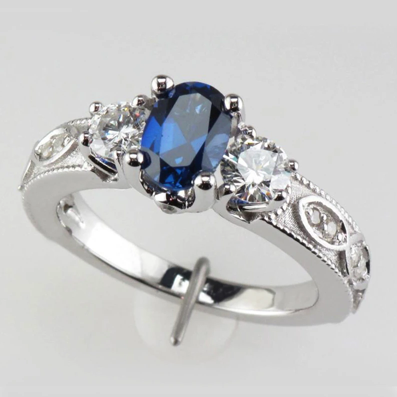 Huitan Deep Blue Stone Wholesale Women Finger Rings Ancient Pattern Mysterious Charm Women Jewelry Finger Rings With Size 6-10