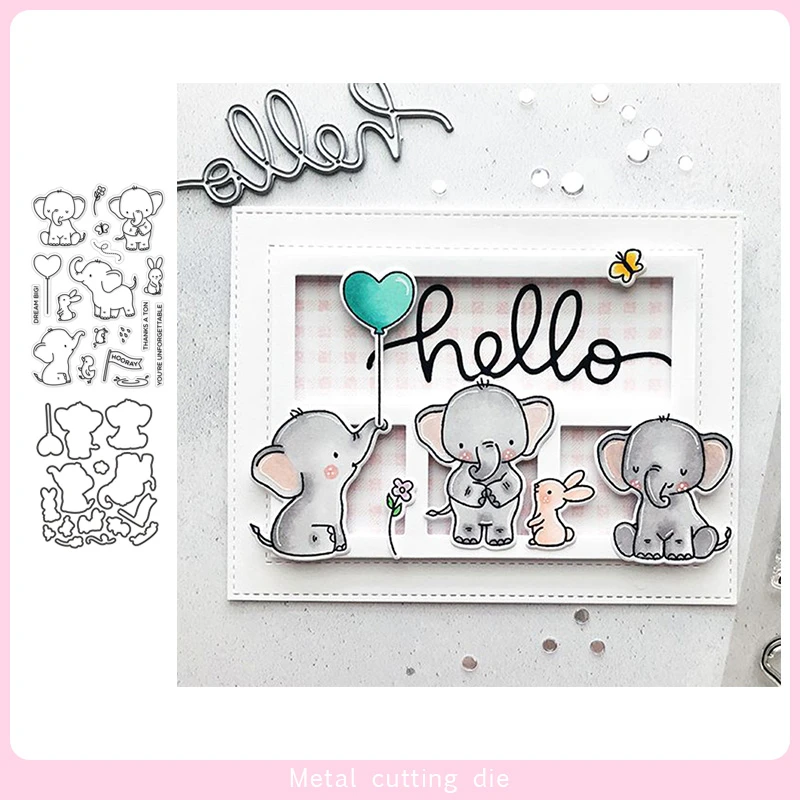 Elephant Friends Stamp and Metal Cutting Dies DIY Scrapbooking for Photo Album Decorative Silicone Clear Stamps 2019 winter