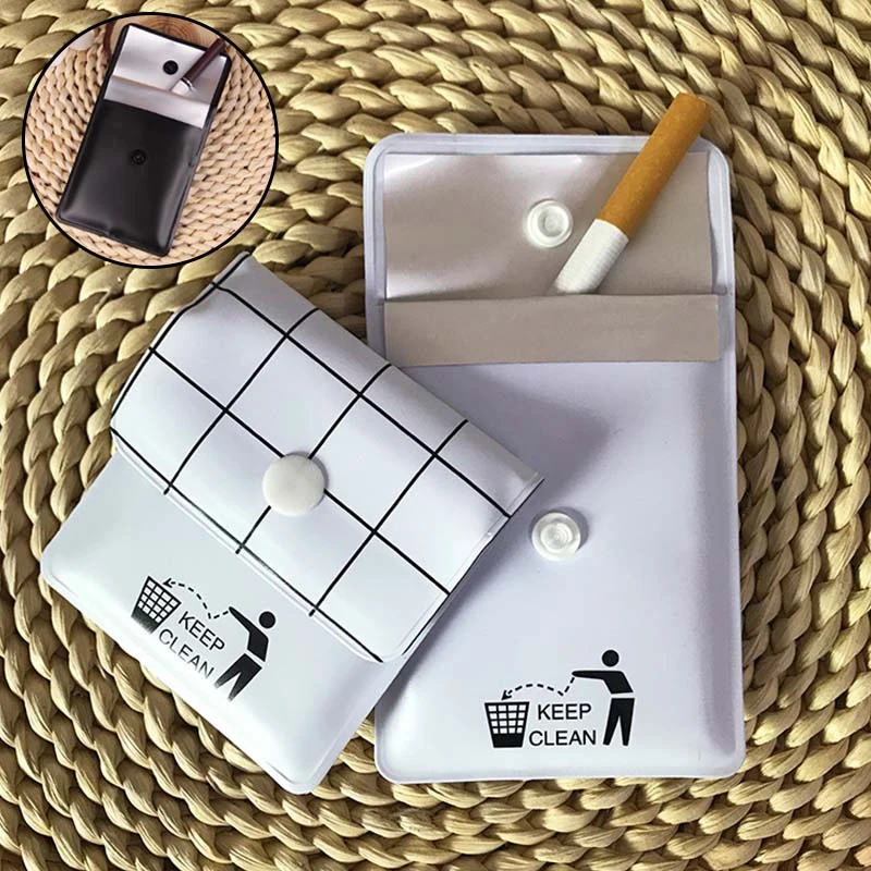 White Black PVC Portable Ashtrays Pocket Outdoor Smoking Cigar Tobacco Ash Storage Bag Travel Accessory 75x80mm