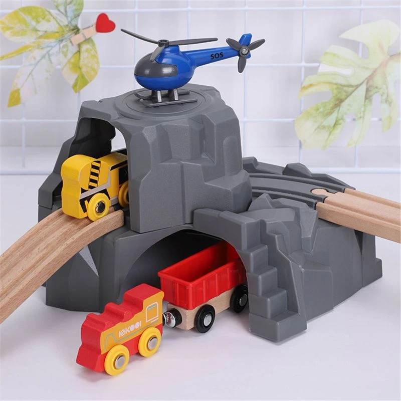 Plastic Grey Double Tunnel Wooden Train Track Accessories For Tunnel Track Train