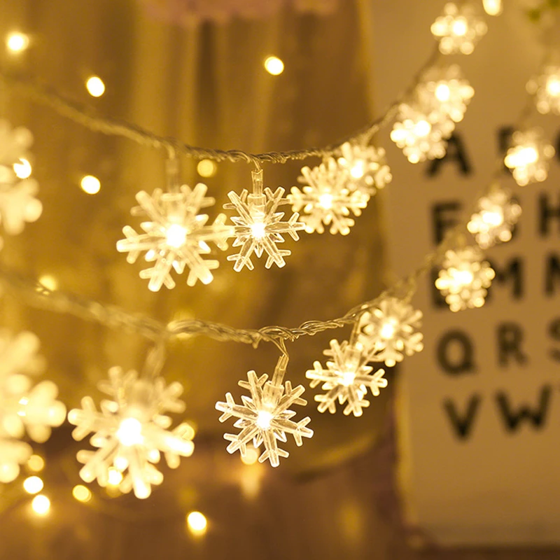 Snowflake LED String Light Garland Merry Christmas Decoration for Home Xmas Santa Claus Gifts Navidad 2021 Happy New Year 2022