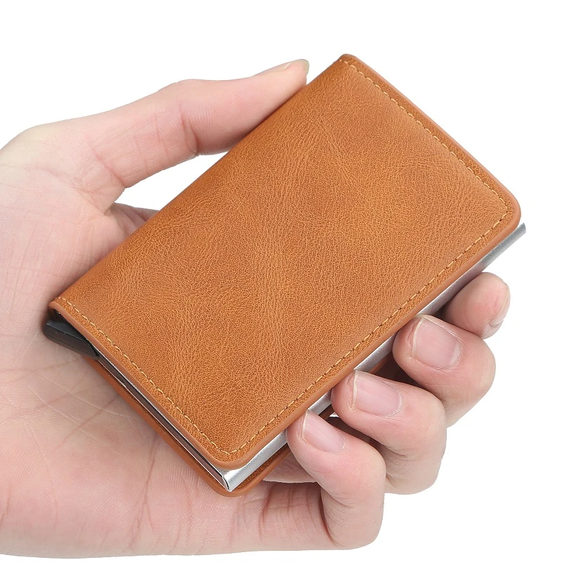 New Men Wallet Blocking Rfid PU Leather Vintage Credit Card Holder Unisex Antitheft Security Aluminum Metal Purse