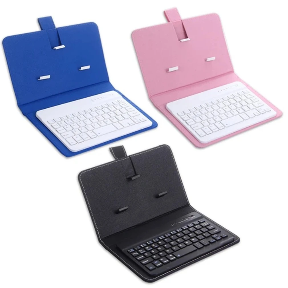 Portable Leather Case Protective Cover with Bluetooth-compatible Wireless Keyboard for iPhone Huawei Xiaomi Samsung Mobile Phone