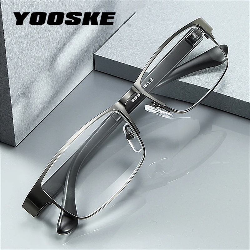 YOOSKE Men Business Reading Glasses for Reader Mens Stainless Steel Presbyopic optical Glasses +1.0 1.5 2.0 2.5 3 3.5 4.0