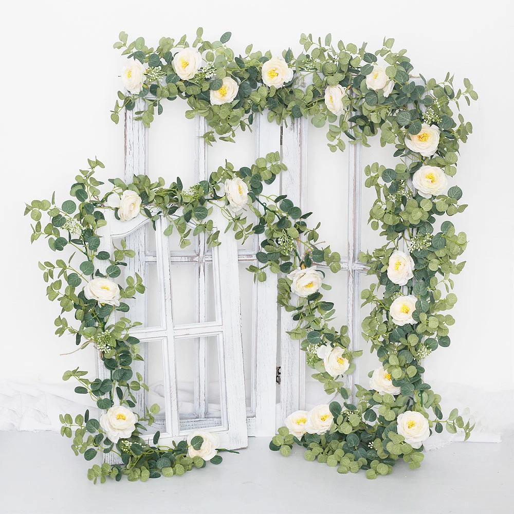 Artificial Flowers Garland Fake Peony Eucalyptus Vine Greenery Hanging for Wedding Garlands Home Party Garden Craft Art Decor