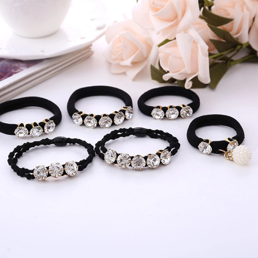 1 Pcs Big Diamonds Black Shiny Rhinestone Seamless Rubber Band Elastic Hair Rope 2019 New Fashion Hot Sale Hair Accessories