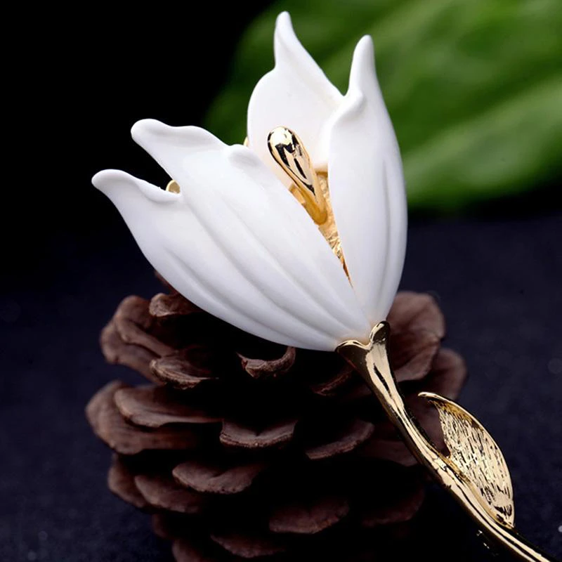 Fashion Women Flower Tulip Enamel Brooch Pin Lapel Collar Scarf Decor Jewelry Women Garment Jewelry Clothing Accessories брошь