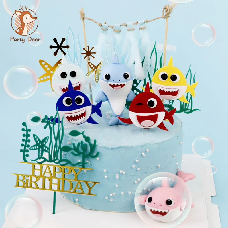 New Product Under the Sea Party Cake Decoration brachyura shark dolphin Cartoon soft pottery Topper for Cake Toppers