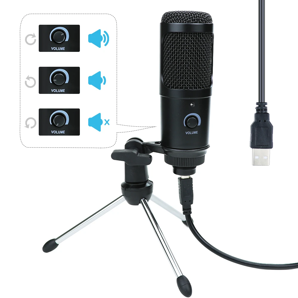 Metal USB Microphone PC condenser Microphone Vocals Recording Studio Microphone for YouTube Video Skype Chatting Game Podcast