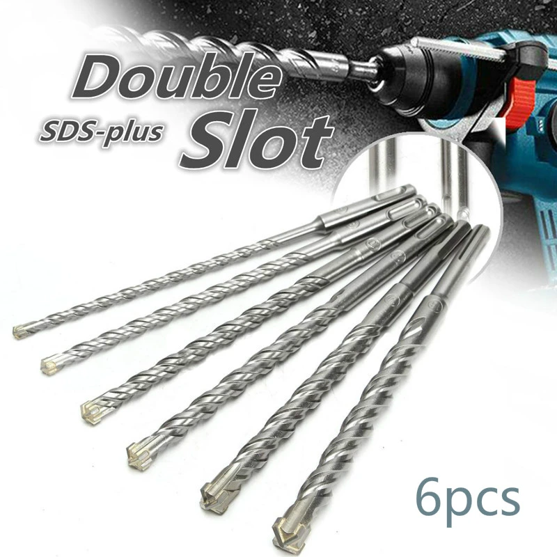 New 6pcs 160/210/260mm SDS Plus Crosshead Twin spiral Hammer Drill Bit Set 6/8/10/12/14/16mm Round Shank Twist Electric Hammer