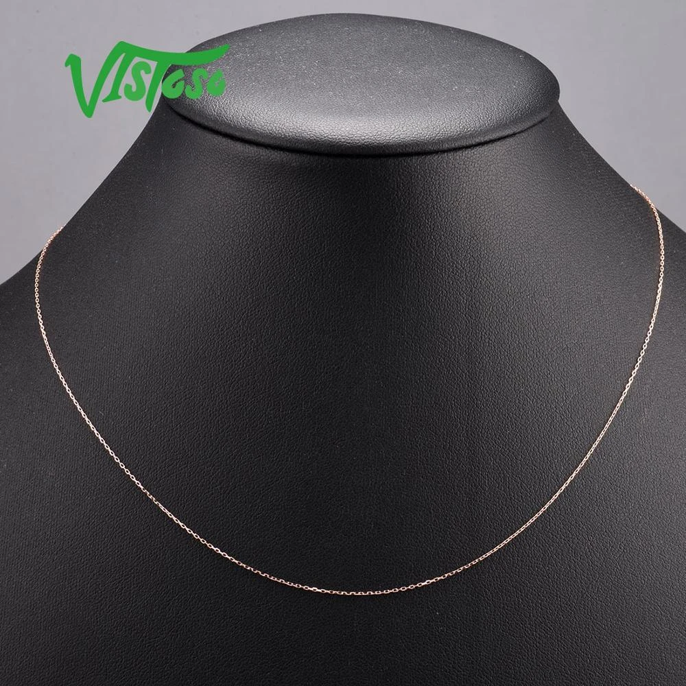 VISTOSO Gold Necklace For Women Genuine 14K 585 Rose/Yellow/White Gold Necklace Chain 42cm Fine Jewelry