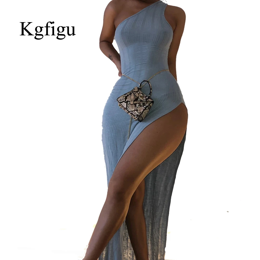 KGFIGU New Arrivals Sexy Soft Dress Women One Shoulder Sleeveless Skinny Bodycon Club Party Vestidos Beach Cute Outfits