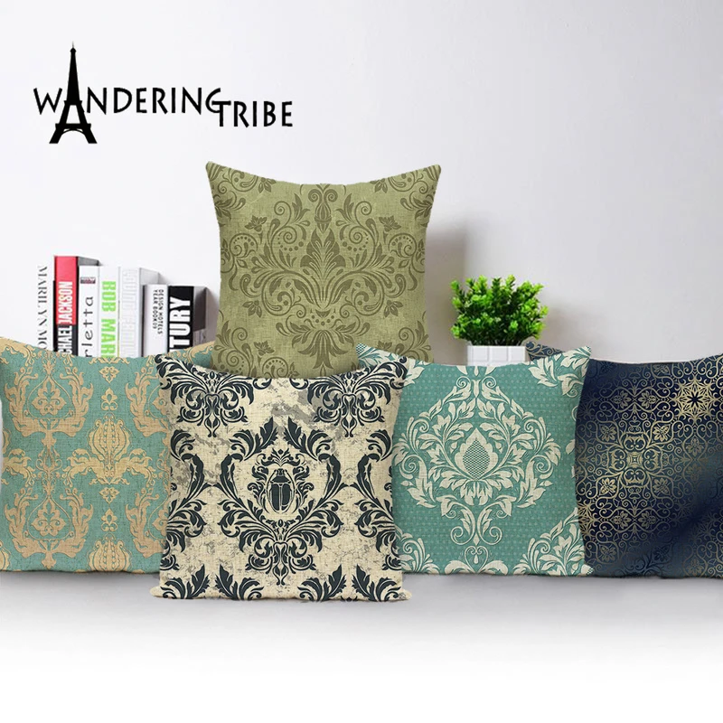Nordic Home Decorative Throw Pillows Vintage Decorative Cushion Covers Luxury Living Room Cushions Green Gold Pillowcase 45*45