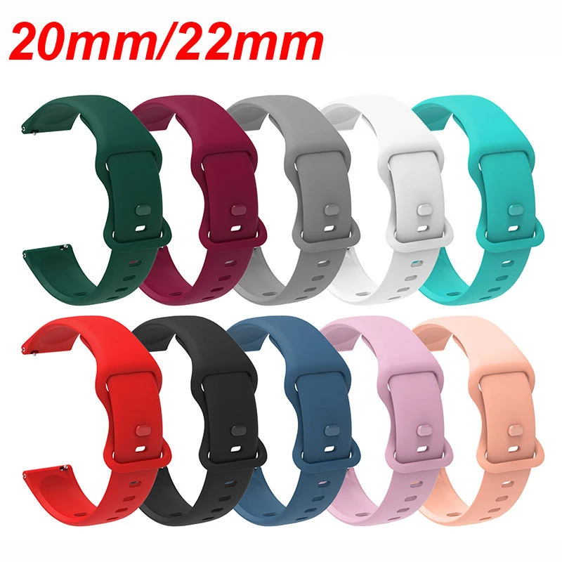 20mm 22mm Colorful Silicone Watchband Replacement Strap for Samsung Galaxy Watch Active Gear S2 S3 Huawei Amazfit Bip Bracelet