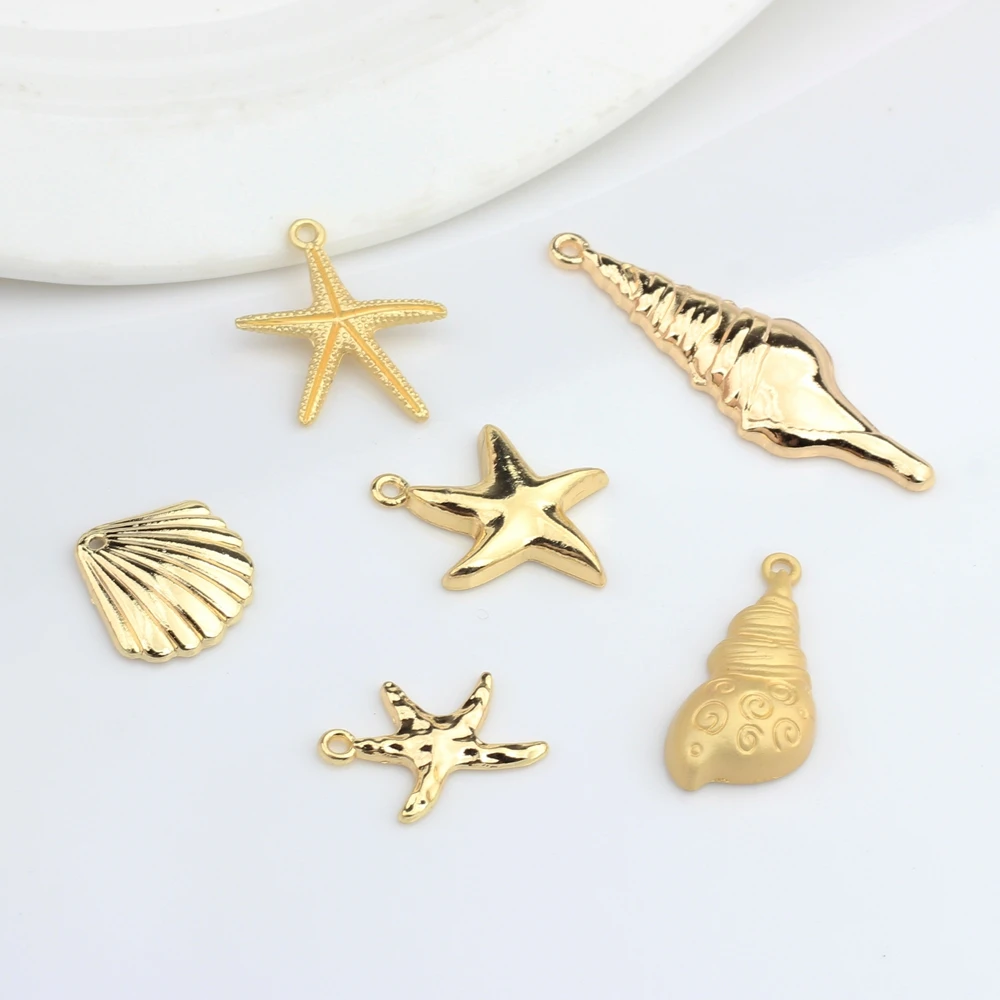 Zinc Alloy Golden Shells Conch Starfish Connect Charms 6pcs/lot for DIY Bohemia Bracelet Jewelry Making Finding Accessories