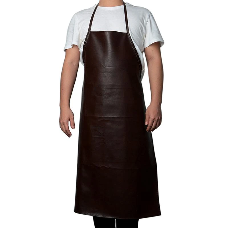 Leather Cooking Baking Apron Waterproof and Oilproof Kitchen Apron Women's Household Sleeveless Apron Black Brown Random