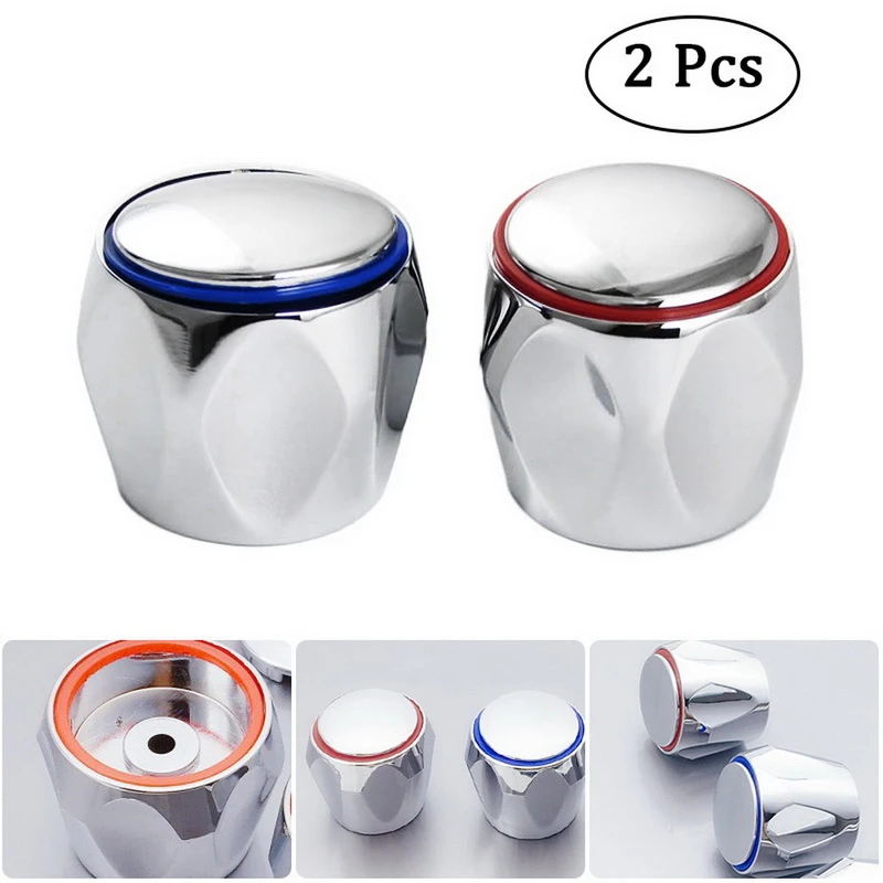 Hot Cold Faucet Handle Knob Universal Replacement Handle Silver Tone Red+Blue 2Pcs/Set Faucet Knob Handle Bathroom accessories