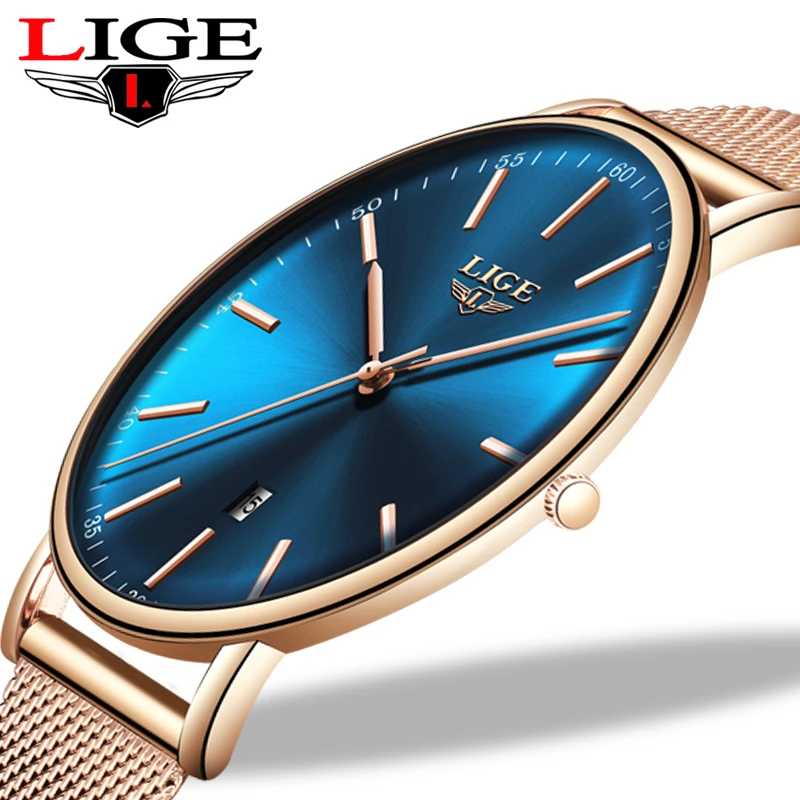 LIGE  Top Brand Luxury Waterproof Watch Womens Watches  Fashion Ladies Stainless Steel Ultra-Thin Casual Wristwatch Quartz Clock