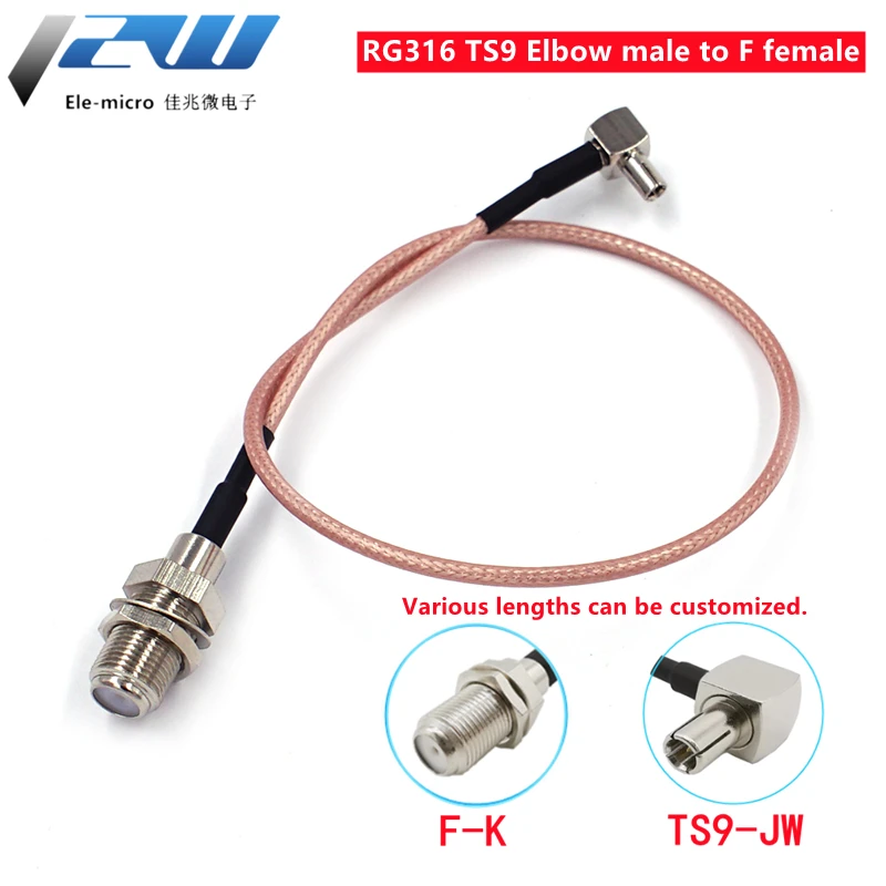 1 Pieces F Female Jack to TS9 Male Rightangle Plug pigtail Cable Extension Cable 15CM