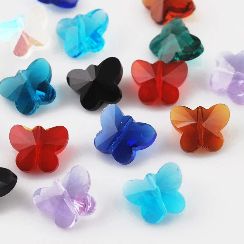 10pcs 14mm Butterfly Shape Faceted Crystal Glass Loose Crafts Beads for Jewelry Making DIY Crafts