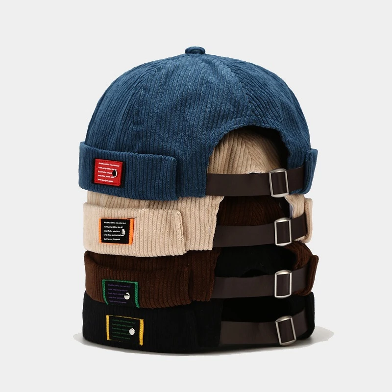 Brand Vintage Beanie Hats Men Women Spring Autumn Landlord Hat Streetwear Hip Hop Brimless Hat Corduroy Docker Cap Wholesale