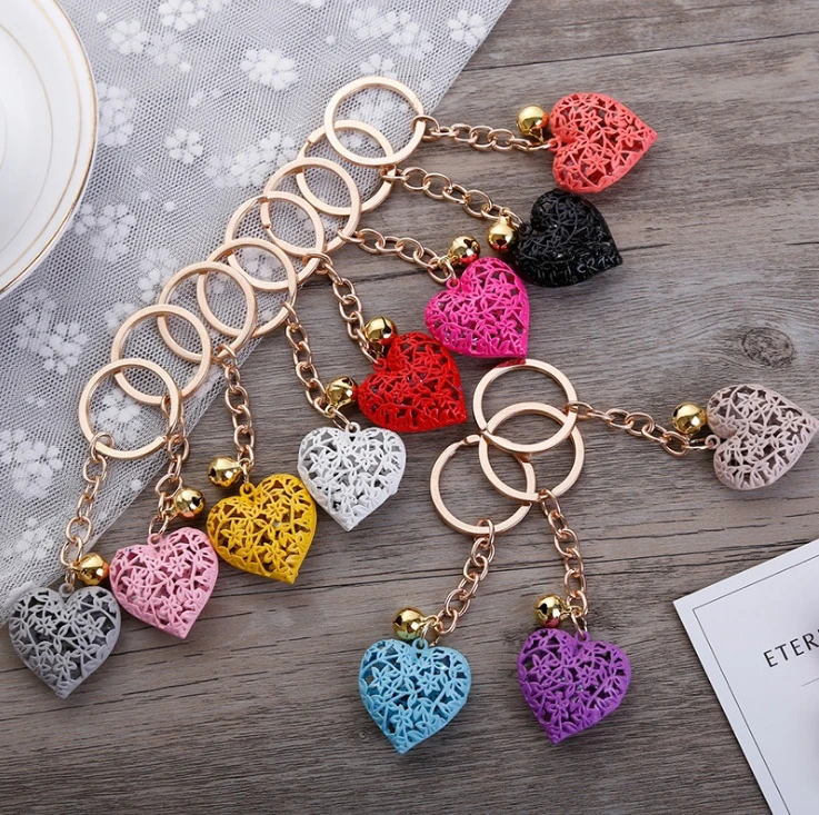 Fashion metal heart key chain colorful heart metal clock and clock key chain pendant gift 1
