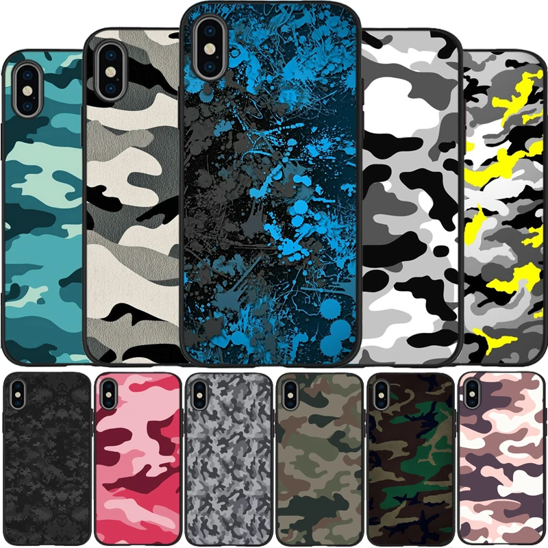 Camouflage Pattern Camo military Army Soft Silicone TPU black Phone Case For iPhone 5 5S SE 6 7 8 plus X XS XR XS Max 11 Pro Max